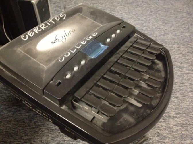 Steno machines at loaned to students training to become court reporters. But the Los Angeles Superior Court has eliminated staff court reporters in most civil hearings to meet budget state funding cuts. 