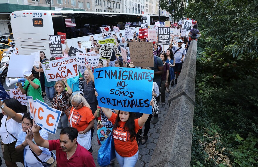 Hundreds of immigration advocates and supporters attend a rally and march to Trump Tower in support of the Deferred Action for Childhood Arrivals program, also known as DACA, in early September in New York City.