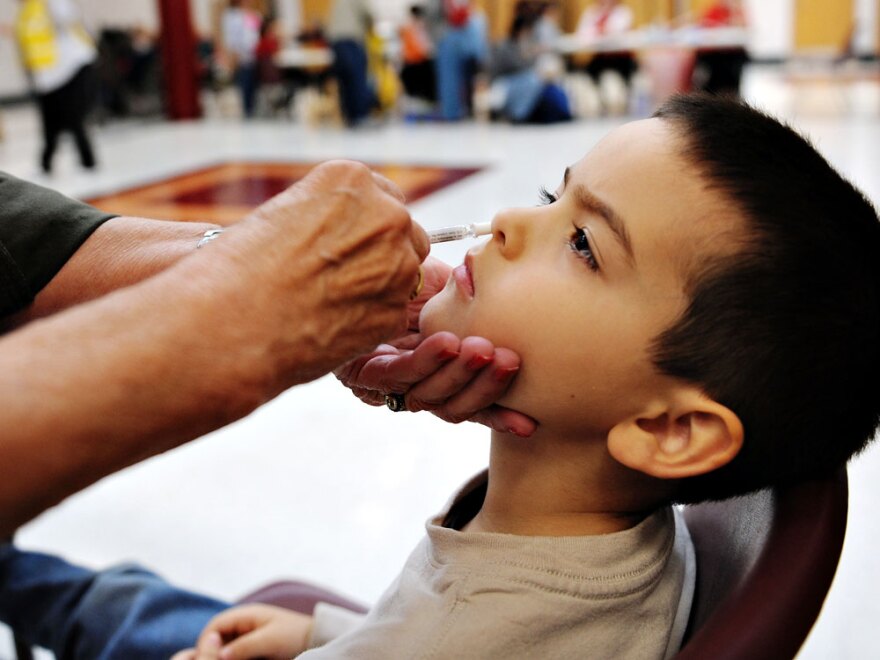 A 5-year-old boy receives the H1N1 flu nasal mist Wednesday in Rockville, Md.