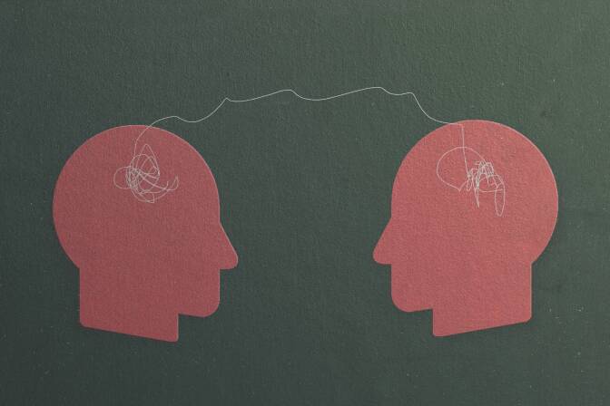 Psychologist, psychotherapist, psychotherapy symbol. Two abstract human profile. Vector