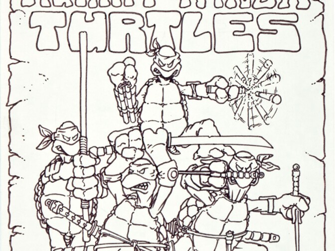 The first drawing of all four Teenage Mutant Ninja Turtles by creators Peter Laird and Kevin Eastman. 