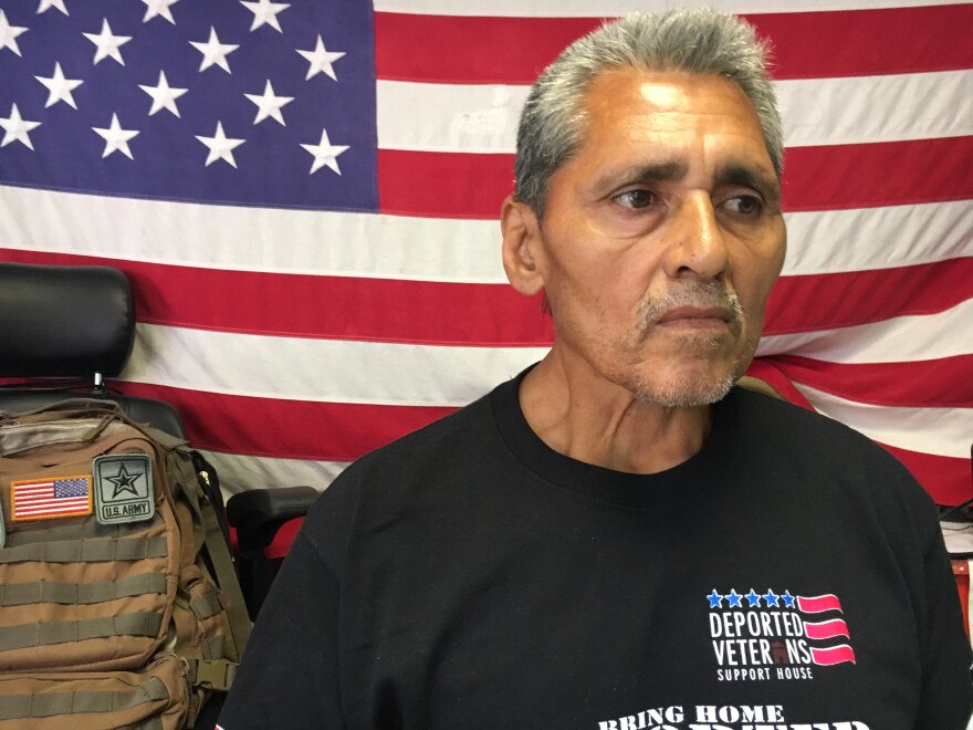Jesus Juarez, 61, a Marine veteran, was deported after a drug possession conviction in San Diego in 1997. He said a doctor in Tijuana told him he needed prosthetics for an injury sustained during military training, but he's still trying to access health benefits.
