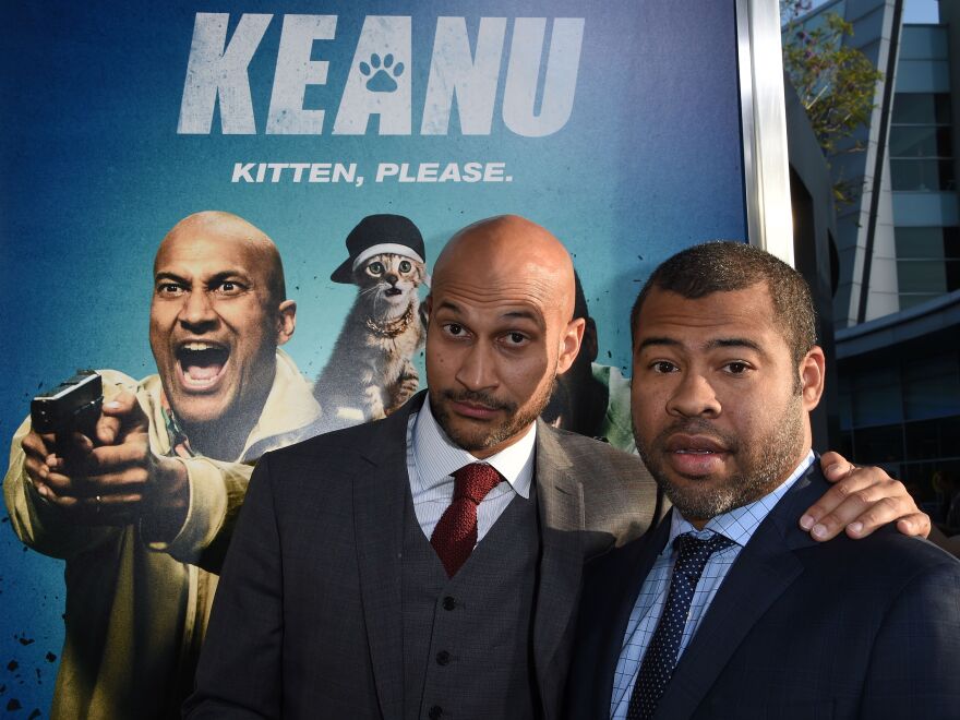 Actors Keegan-Michael Key (L) and Jordan Peele arrive for the premiere of the film 'Keanu' at the Archlight Cinerama Dome Theater in Hollywood, California on April 27, 2016.   / AFP / Mark Ralston        (Photo credit should read MARK RALSTON/AFP/Getty Images)