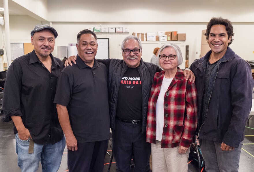 Playwright and director Luis Valdez (center) has made "Valley of the Heart" a family production: (L-R) son/associate director Kinan; brother/cast member Daniel; wife/costume designer Lupe; and son/cast member Lakin.