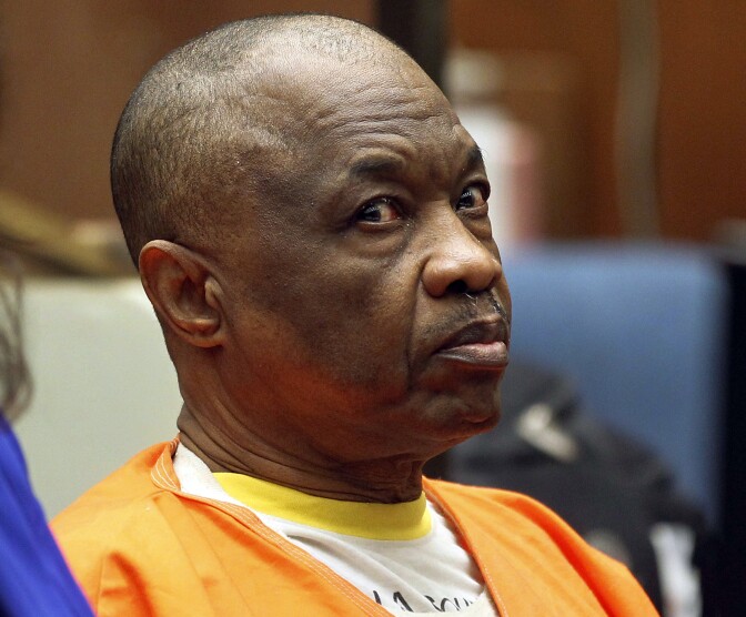 File: Lonnie Franklin Jr., who was found guilty of 10 counts of murder in what have been dubbed the "Grim Sleeper" serial killings that spanned two decades, at a court hearing at Los Angeles Superior Court on Friday, Feb. 6, 2015.