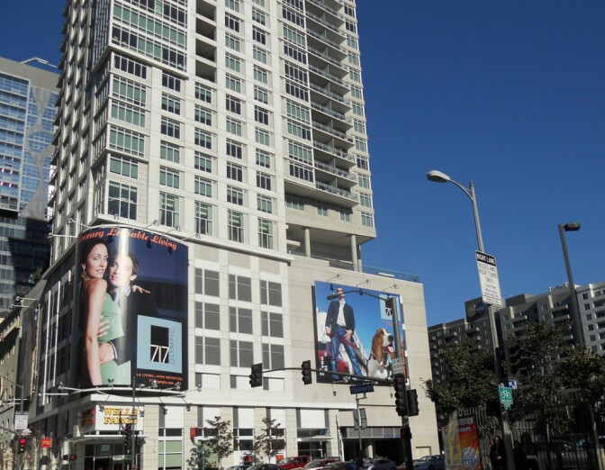An apartment building in downtown Los Angeles.