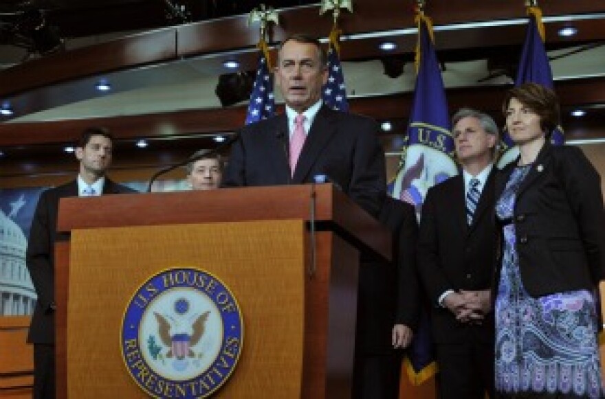 US Speaker of the House John Boehner speaks during a press conference with House Republican leadership on August 1, 2011 at the US Capitol in Washington, DC.