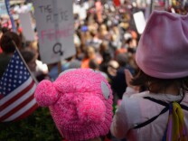 LOS ANGELES, CA - JANUARY 21:  Participants seen during the Women's March on January 21, 2017 in Los Angeles, California. Tens of thousands of people took to the streets of Downtown Los Angeles for the Women's March in protest after the inauguration of President Donald Trump. Women's Marches are being held in cities around the world. (Photo by Chelsea Guglielmino/Getty Images)