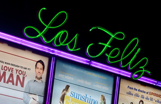 The neon sign of the Los Feliz movie theatre