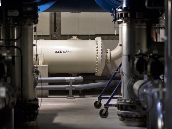 The underground backwash tank in the micro-filtration area holds 10,000 gallons of waste from the filtration process.