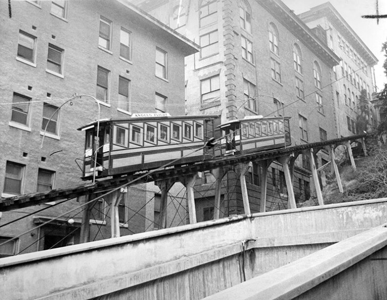 A photograph of Angels Flight dated July 21, 1962.