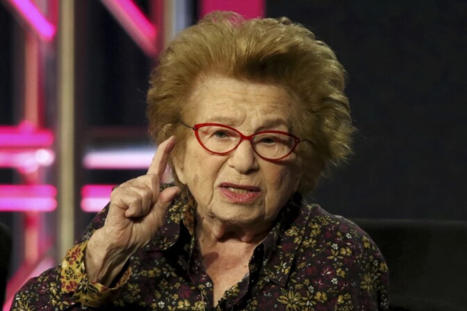 An image of Ruth Westheimer looking at the camera 