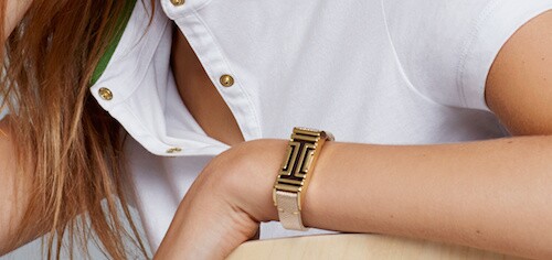Fashion designer Tory Burch teamed up with FitBit to create stylish metallic versions of the fitness tracker.