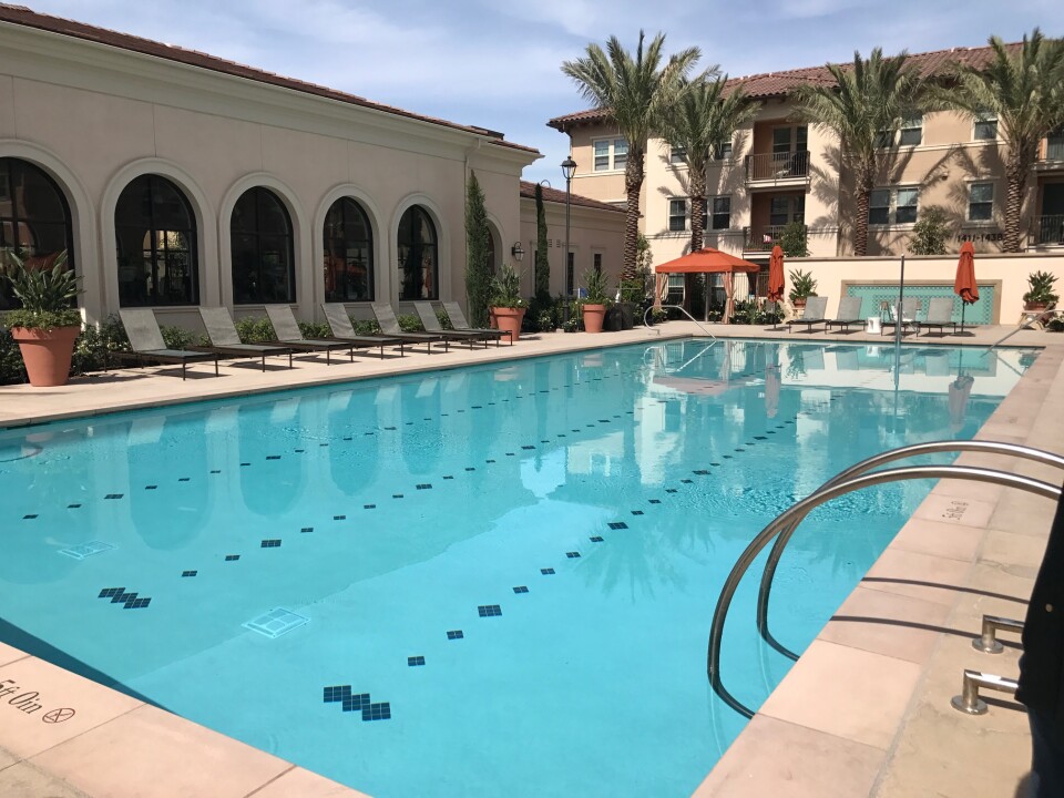 One of two resort-style pools at Portola Court, a new, luxury housing development in Irvine.