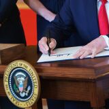 US President Donald Trump signs an executive order on "improving price and quality transparency in healthcare" in the Grand Foyer of the White House in Washington, DC on June 24, 2019. (Photo by MANDEL NGAN / AFP)        (Photo credit should read MANDEL NGAN/AFP/Getty Images)