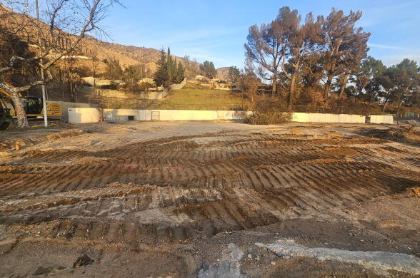 A cleared school campus after the Eaton Fire.