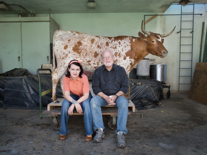 Allis Markham and Tim Bovard are staff taxidermists at The Natural History Museum in Los Angeles. Bovard made the Corriente cattle in the background for the upcoming Becoming L.A. exhibit that will open in July, 2013.