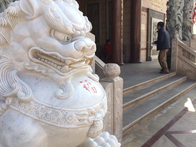 View outside the Chua Thien Hau Temple in LA's Chinatown. 