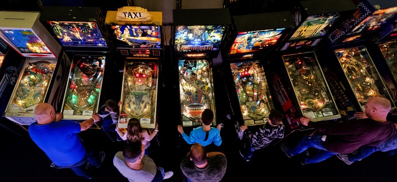Game enthusiasts attend the Dutch Pinball Open, where approximately 500 pinball machines were available to be played in Eindhoven on November 12, 2017.