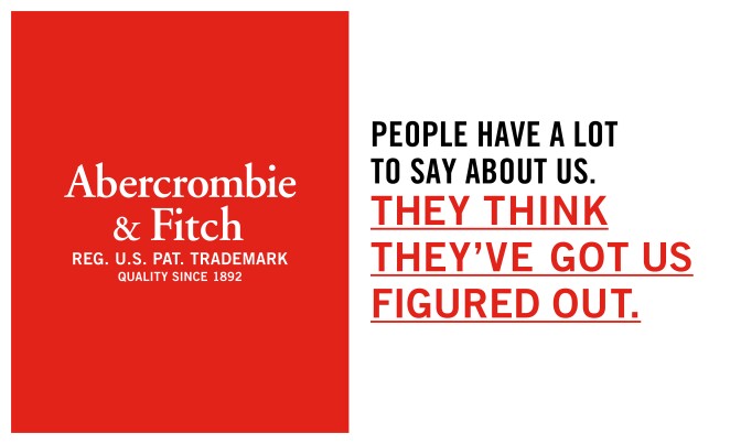 An Abercrombie & Fitch ad that's part of a campaign launched in Winter 2016.