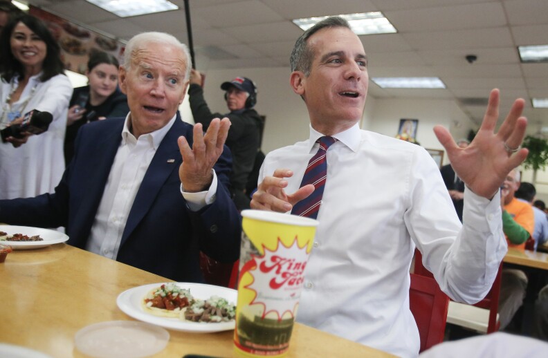 Democratic Presidential Candidate Joe Biden Campaigns In Los Angeles With L.A. Mayor Eric Garcetti