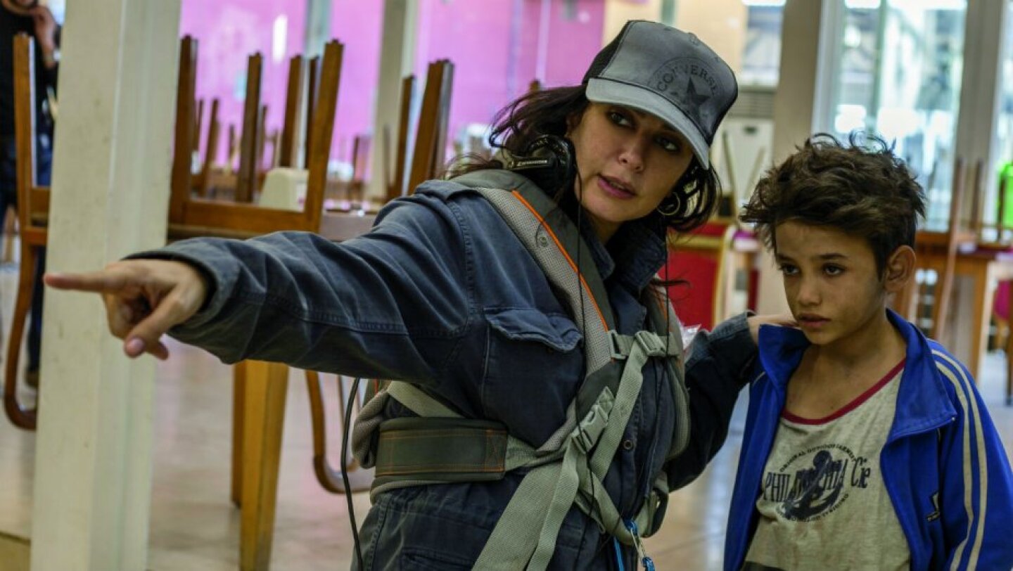 Writer/director Nadine Labaki with Zain Al Rafeea on the set of "Capernaum."