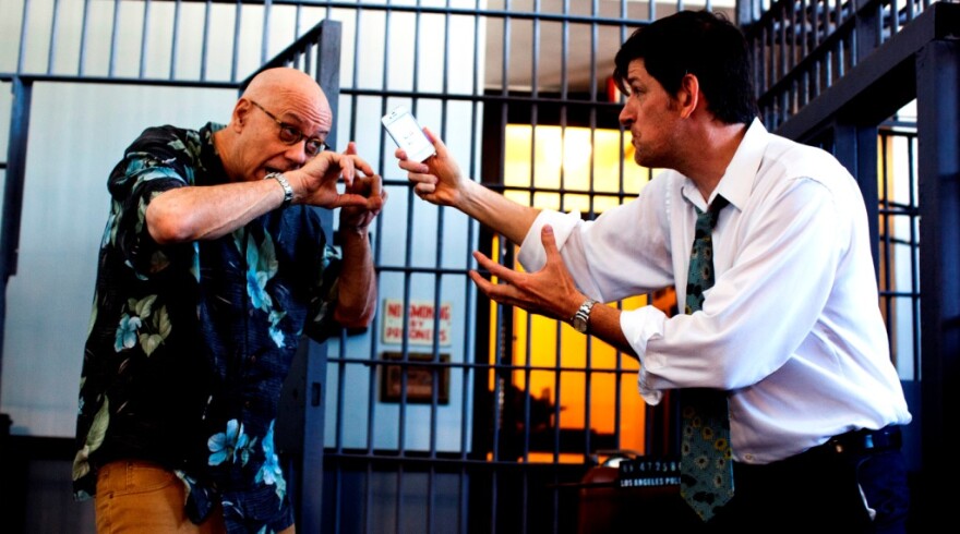 James Ellroy, the famously technophobe crime novelist ("LA Confidential") fends of John Rabe and his iPhone. Rabe and Ellroy met at the LAPD Museum in Highland Park to talk about Ellroy's new book, "Perfidia."