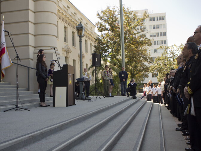 A Pasadena High School student sings the Armenian national anthem.