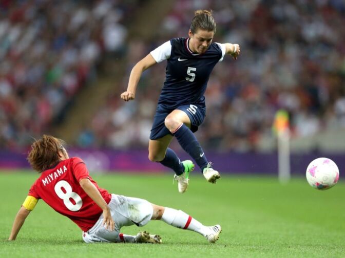Kelley O'Hara during the Women's soccer gold medal match on Day 13 of the London 2012 Olympic Games at Wembley Stadium on August 9, 2012 in London, England.