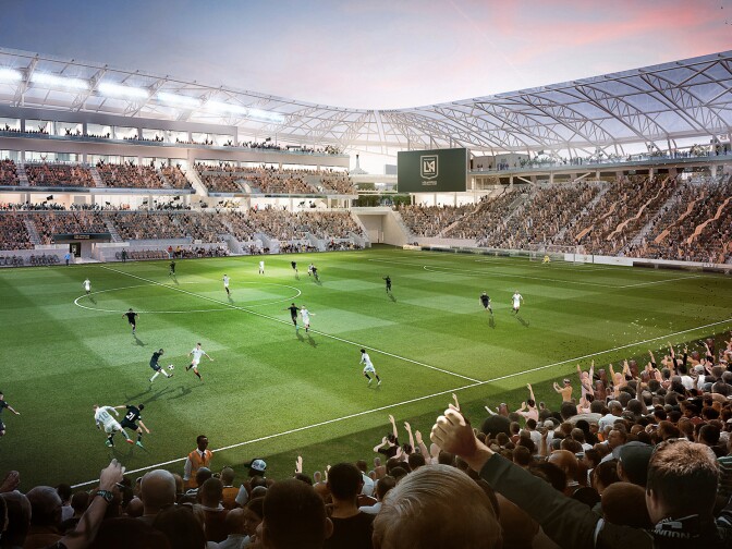 A rendering of the Banc of California Stadium under construction at Exposition Park, and expected to open in 2018. The stadium will house the Los Angeles Football Club. 