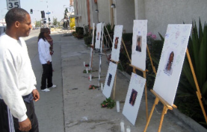 Chris Mcnair at the memorial for the victims of the Grim Sleeper Killer