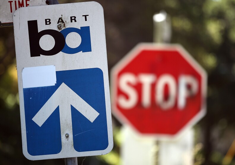 A sign is posted outside of the Bay Area Rapid Transit (BART) Rockridge station on August 2, 2013 in Oakland.