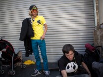 Ryan Brower and Dillion Hughes stand outside a McDonald's in Hollywood, Calif. after taking the Homeless Count census.