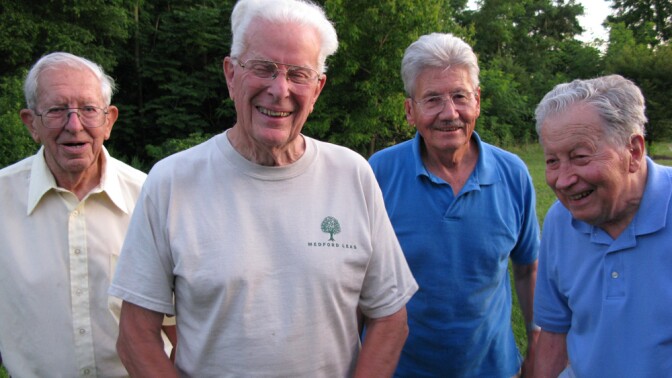 These four men were all conscientious objectors during World War II. For each of them, the experiences they had serving their country at home influenced their future career choices.  From left to right: Neil Hartman, Warren Sawyer, John and Evert Bartholomew.