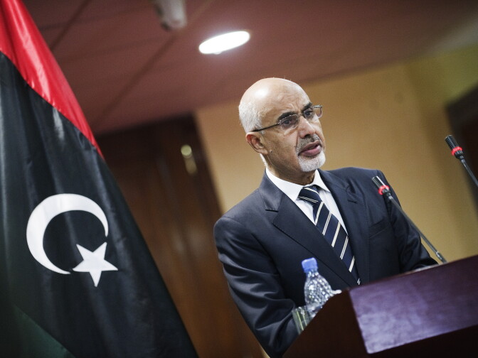 Mohamed al-Megaryef, president of Libya's highest political authority the General National Congress, gives a press conference on September 12, 2012 in Tripoli, Libya