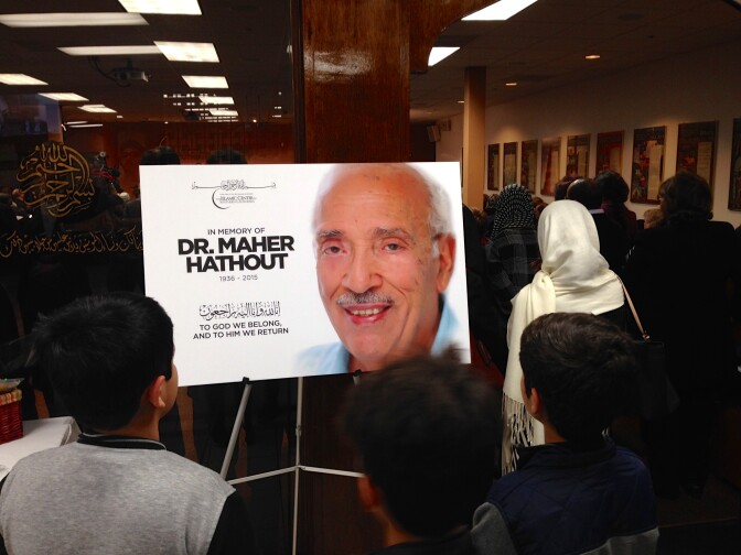 More than 1,000 fellow Muslims and friends of the late Dr. Maher Hathout attend a memorial service at the Islamic Center of Southern California in Koreatown.