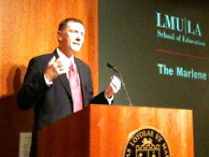 At a Loyola Marymount University speech Wednesday, incoming L.A. Unified superintendent John Deasy laid out for the first time priorities for when he takes over in a few months. He announced he wants all district elementary students to have free health, vision, and dental care. Deasy said the district would work with partners to achieve this goal.