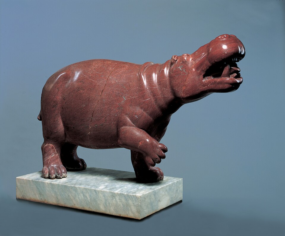 Hippopotamus, Roman, AD 1–100; found in Rome, red marble. Ny Carlsberg Glyptotek, Copenhagen. 