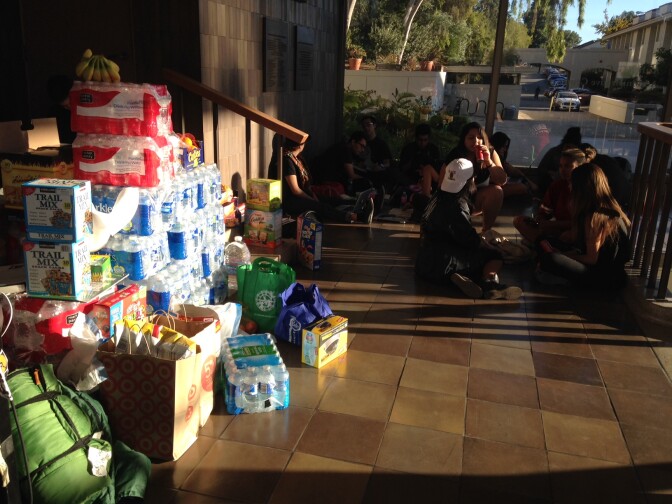 About 400 students occupying the Arthur G. Coons Administrative Center on Eagle Rock's Occidental College campus. They to camp out overnight.