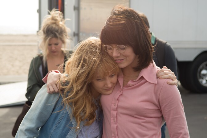 Andrea Riseborough and Emma Stone in the film "Battle of the Sexes."