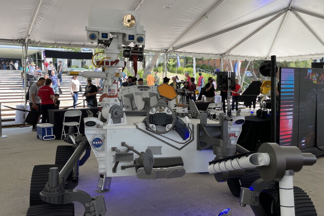 A big rover in a tent outside.