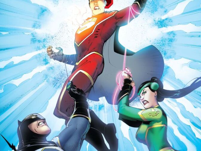 The cover of DC Comics' "New Super-Man #2," featuring the Chinese versions of Batman and Wonder Woman.