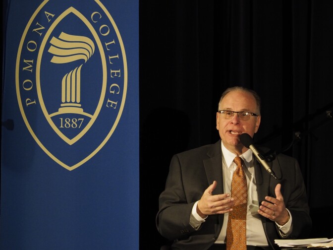 AirTalk's Larry Mantle hosts a live debate at Pomona College.