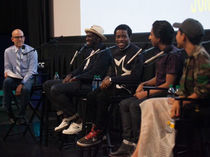 The Frame's John Horn hosts a panel with "Dope" film director Rick Famuyiwa, actors Shameik Moore, Tony Revolori, and Kersey Clemons in Los Angeles on Sunday, June 7, 2015. 
 