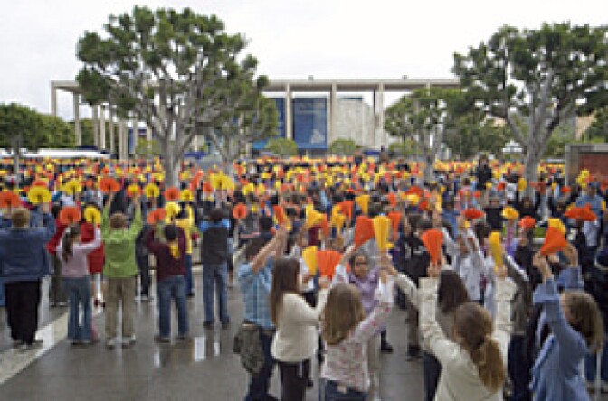 Thousands of fifth-graders gather at the Music Center Plaza to participate in the annual Blue Ribbon Children's Festival in Los Angeles, Calif. 