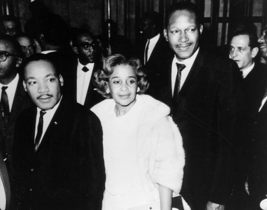 In 1966, the Rev Martin Luther King, Jr., Ethel Bradley, and then councilman Tom Bradley attend a black history exhibit at LA City Hall.