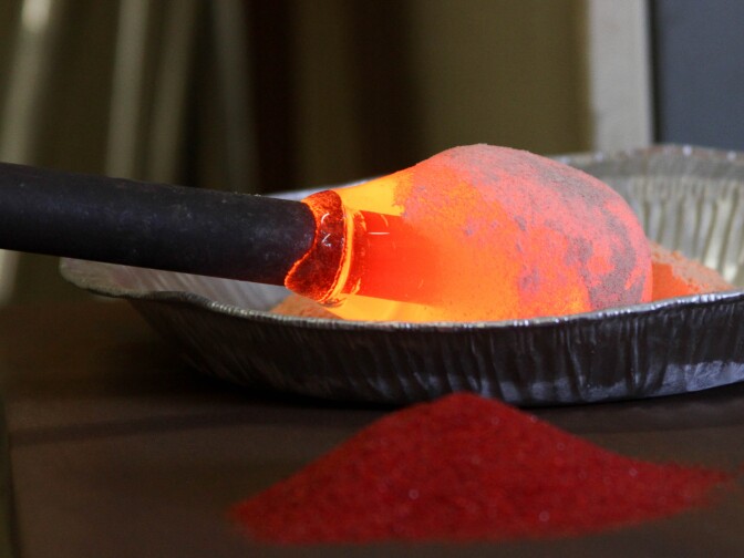 Blown glass has color added in layers at the Watts Labor Community Action Committee building in Los Angeles on August 18, 2017.