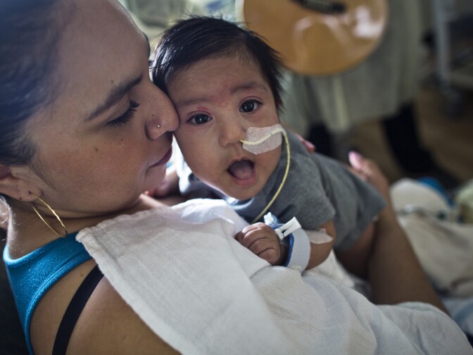 Araceli Viveros' 3-month-old son is now learning how to eat and coming off of pain medications. Music therapy has helped to calm him on days when he's agitated.