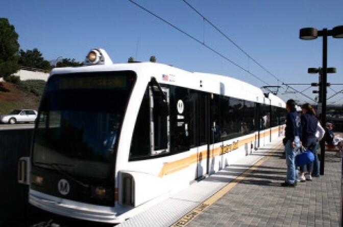 Metro Gold Line rail car at the Allen Station in Pasadena. 