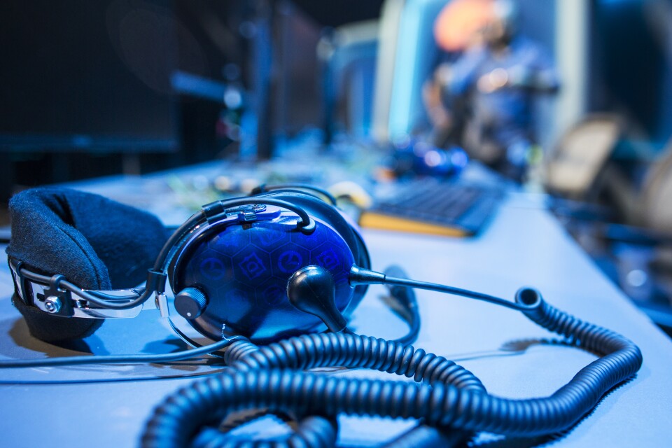 Two long tables with six computer stations are laid out on the main stage ahead of the Overwatch World Cup on Wednesday, Oct. 4, 2017 at Blizzard Arena in Burbank.